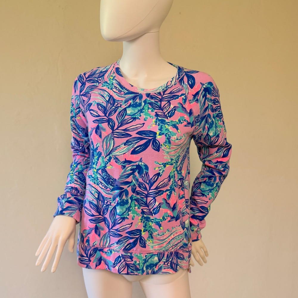 Lilly Pulitzer Women's Luxletic Etta‎ Pink Blue Floral Tropical Sweatshirt XS